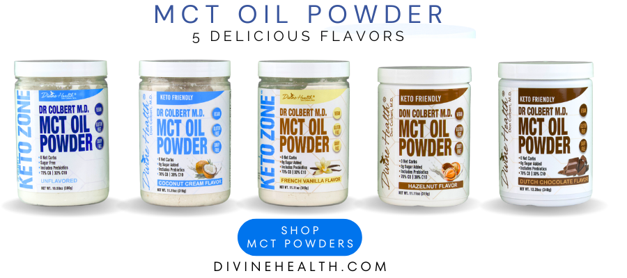 DIVINE HEALTH MCT OIL POWDER - 5 FLAVORS VANILLA, CHOCOLATE, HAZELNUT, COCONUT AND UNFLAVORED